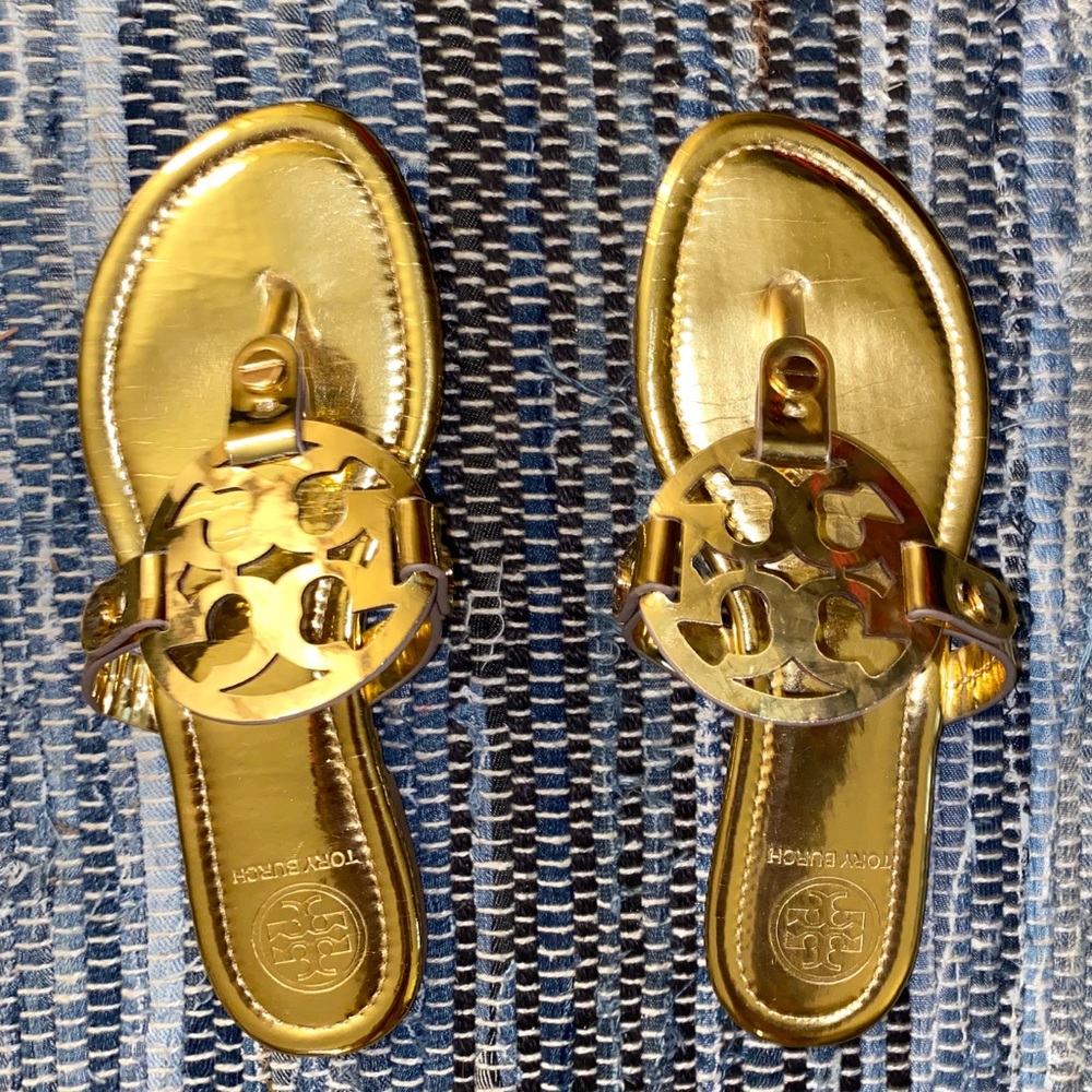 Like New Tory Burch Miller Gold Sandals